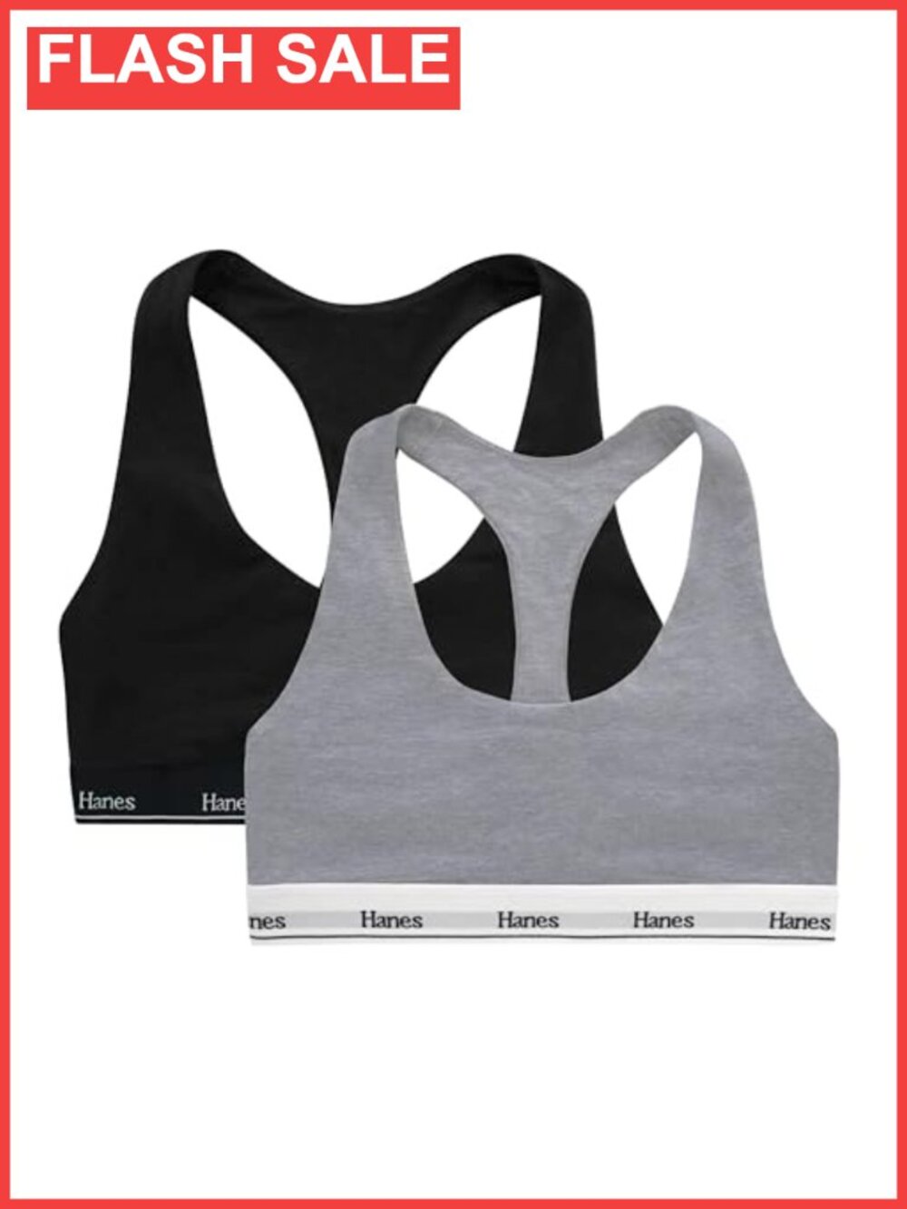 Hanes Racerback Bralette 2-Pack Stretch Cotton Pullover Wireless